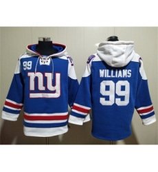 Men's New York Giants #99 Leonard Williams Blue Lace-Up Pullover Hoodie