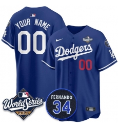 Men's Los Angeles Dodgers Active Player Custom Royal 2025 World Series With No.34 Patch Limited Stitched Baseball Jersey