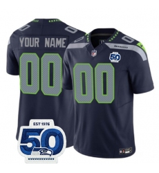 Men's Seattle Seahawks Active Player Custom Navy 2025 F.U.S.E. 50th Anniversary Patch Vapor Limited Stitched Jersey