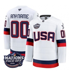 Men's USA Active Player Custom White 2025 4 Nations Face-Off Stitched Jersey