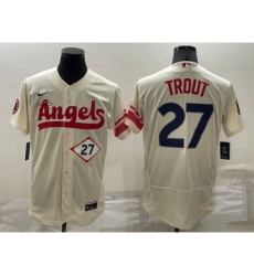 Men's Los Angeles Angels #27 Mike Trout Number Cream 2022 City Connect Flex Base Stitched Jersey