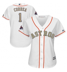 Women's Majestic Houston Astros #1 Carlos Correa Authentic White 2018 Gold Program Cool Base MLB Jersey