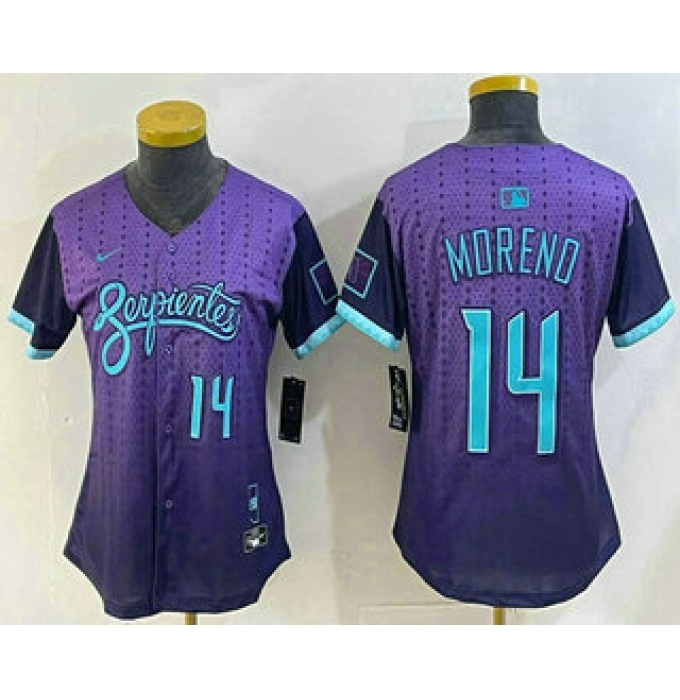 Women's Arizona Diamondbacks #14 Gabriel Moreno Number Purple 2025 City Connect Limited Jersey