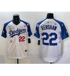Men's Los Angeles Dodgers #22 Clayton Kershaw White Royal 2025 Tokyo Series Limited Stitched Baseball Jersey