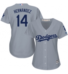 Women's Majestic Los Angeles Dodgers #14 Enrique Hernandez Replica Grey Road Cool Base MLB Jersey