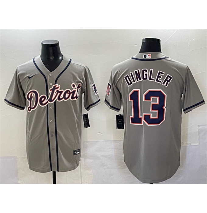 Men's Detroit Tigers #13 Dillon Dingler Gray Cool Base Stitched Baseball Jersey