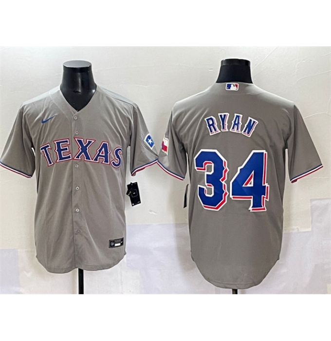 Men's Texas Rangers #34 Nolan Ryan Grey With Cool Base Stitched Baseball Jersey