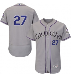Men's Majestic Colorado Rockies #27 Trevor Story Grey Road Flex Base Authentic Collection MLB Jersey