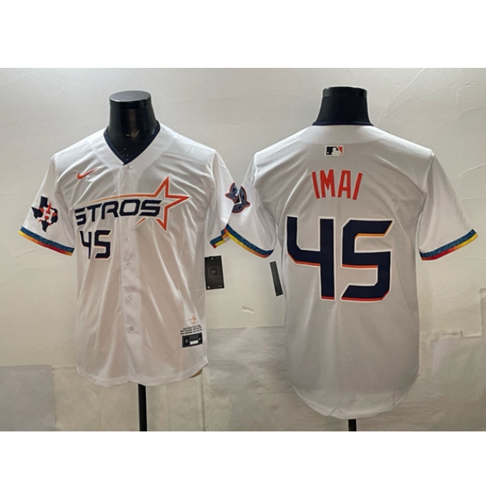 Men's Houston Astros #45 Tatsuya Imai White 2025 City Connect With Texas Limited Stitched Baseball Jersey