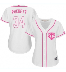 Women's Majestic Minnesota Twins #34 Kirby Puckett Authentic White Fashion Cool Base MLB Jersey