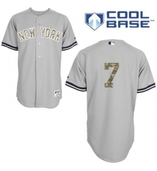 Men's Majestic New York Yankees #7 Mickey Mantle Authentic Grey USMC Cool Base MLB Jersey