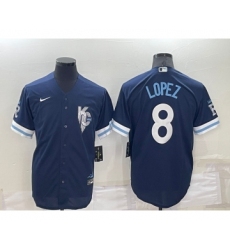 Men's Kansas City Royals #8 Nicky Lopez 2022 Navy Blue City Connect Cool Base Stitched Jersey