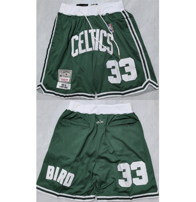 Men's Boston Celtics #33 Larry Bird Green Shorts (Run Small)