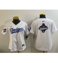 Women's Los Angeles Dodgers White 2025 World Series Champions Big Logo Home Limited Stitched Baseball Jersey(Run Small)