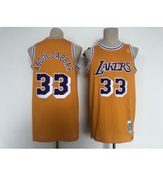 Men's Los Angeles Lakers #33 Kareem Abdul-Jabbar Yellow Throwback Basketball Jersey