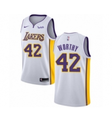 Women's Los Angeles Lakers #42 James Worthy Authentic White Basketball Jersey - Association Edition