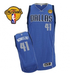 Men's Adidas Dallas Mavericks #41 Dirk Nowitzki Authentic Royal Blue Road Finals Patch NBA Jersey