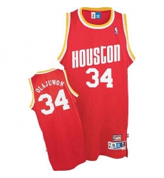 Men's Mitchell and Ness Houston Rockets #34 Hakeem Olajuwon Authentic Red Throwback NBA Jersey