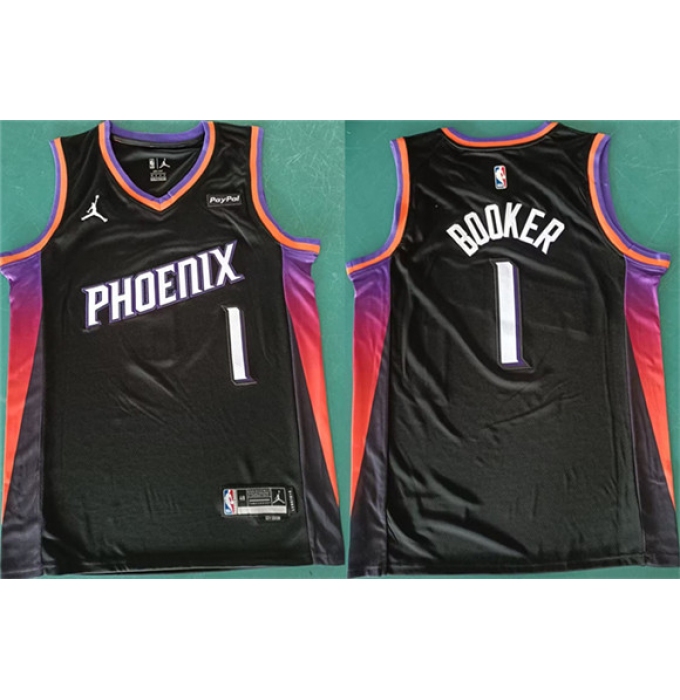 Men's Phoenix Suns #1 Devin Booker Black 2025 Statement Edition Stitched Basketball Jersey