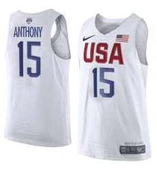 Men's Nike Team USA #15 Carmelo Anthony Authentic White 2016 Olympic Basketball Jersey