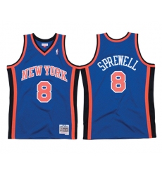 Men's New Yok Knicks #8 Latrell Sprewell Blue Mitchell & Ness 98-99 Road Swingman Stitched Jersey