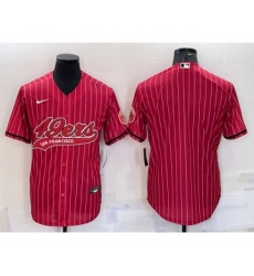 Men's San Francisco 49ers Blank Red Pinstripe With Patch Cool Base Stitched Baseball Jersey
