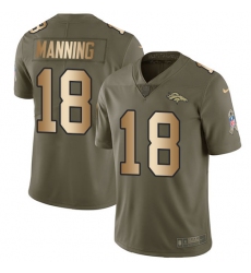 Youth Nike Denver Broncos #18 Peyton Manning Limited Olive/Gold 2017 Salute to Service NFL Jersey