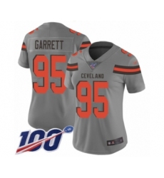 Women's Cleveland Browns #95 Myles Garrett Limited Gray Inverted Legend 100th Season Football Jersey