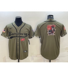 Men's Tampa Bay Buccaneers Olive Salute to Service Team Big Logo Cool Base Stitched Baseball Jersey