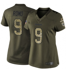 Women's Nike Dallas Cowboys #9 Tony Romo Elite Green Salute to Service NFL Jersey