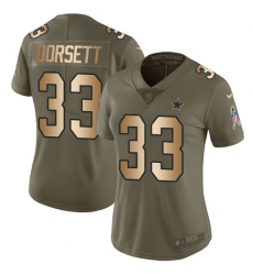 Women's Nike Dallas Cowboys #33 Tony Dorsett Limited Olive/Gold 2017 Salute to Service NFL Jersey
