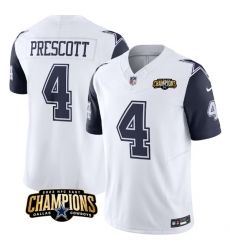 Men's Dallas Cowboys #4 Dak Prescott White Navy 2023 F.U.S.E. NFC East Champions Football Stitched Jersey