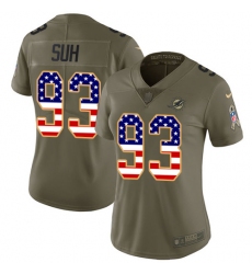 Women's Nike Miami Dolphins #93 Ndamukong Suh Limited Olive/USA Flag 2017 Salute to Service NFL Jersey