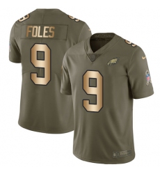 Youth Nike Philadelphia Eagles #9 Nick Foles Limited Olive/Gold 2017 Salute to Service NFL Jersey
