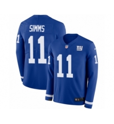 Youth Nike New York Giants #11 Phil Simms Limited Royal Blue Therma Long Sleeve NFL Jersey