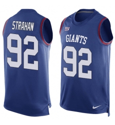 Men's Nike New York Giants #92 Michael Strahan Limited Royal Blue Player Name & Number Tank Top NFL Jersey