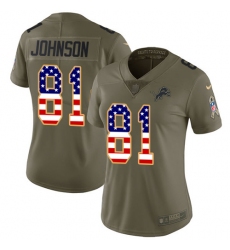 Women's Nike Detroit Lions #81 Calvin Johnson Limited Olive/USA Flag Salute to Service NFL Jersey
