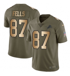 Youth Nike Detroit Lions #87 Darren Fells Limited Olive/Gold Salute to Service NFL Jersey
