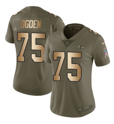 Women's Nike Baltimore Ravens #75 Jonathan Ogden Limited Olive/Gold Salute to Service NFL Jersey
