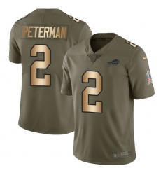 Men's Nike Buffalo Bills #2 Nathan Peterman Limited Olive/Gold 2017 Salute to Service NFL Jersey