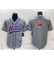 Men's Buffalo Bills Grey Team Big Logo With Patch Cool Base Stitched Baseball Jersey