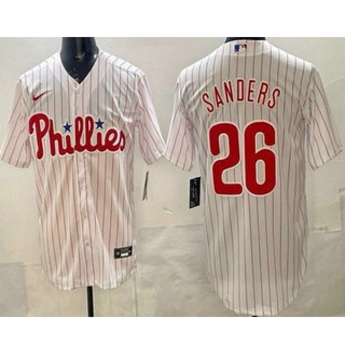 Men's Philadelphia Phillies #26 Miles Sanders White Cool Base Jersey