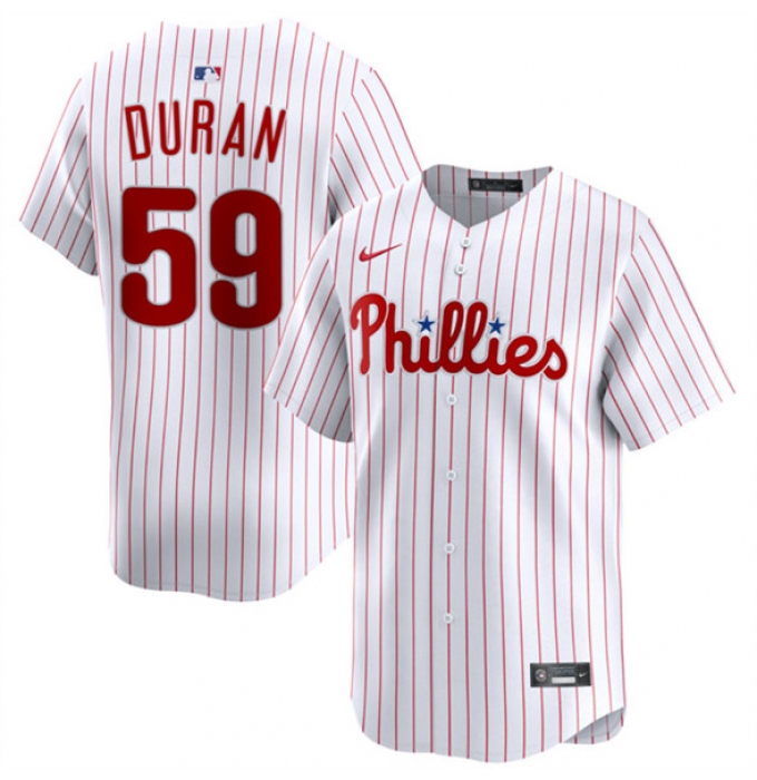 Men's Philadelphia Phillies #59 Jhoan Durán White Home Limited Stitched Jersey