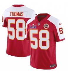 Men's Kansas City Chiefs #58 Derrick Thomas Red White 2024 F.U.S.E. Super Bowl LVIII Vapor Untouchable Limited Football Stitched Jersey