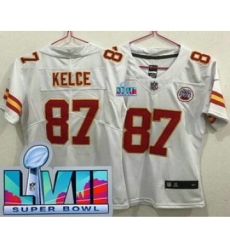Women's Kansas City Chiefs #87 Travis Kelce Limited White Super Bowl LVII Vapor Jersey