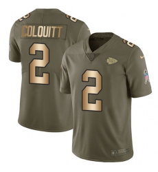 Youth Nike Kansas City Chiefs #2 Dustin Colquitt Limited Olive/Gold 2017 Salute to Service NFL Jersey