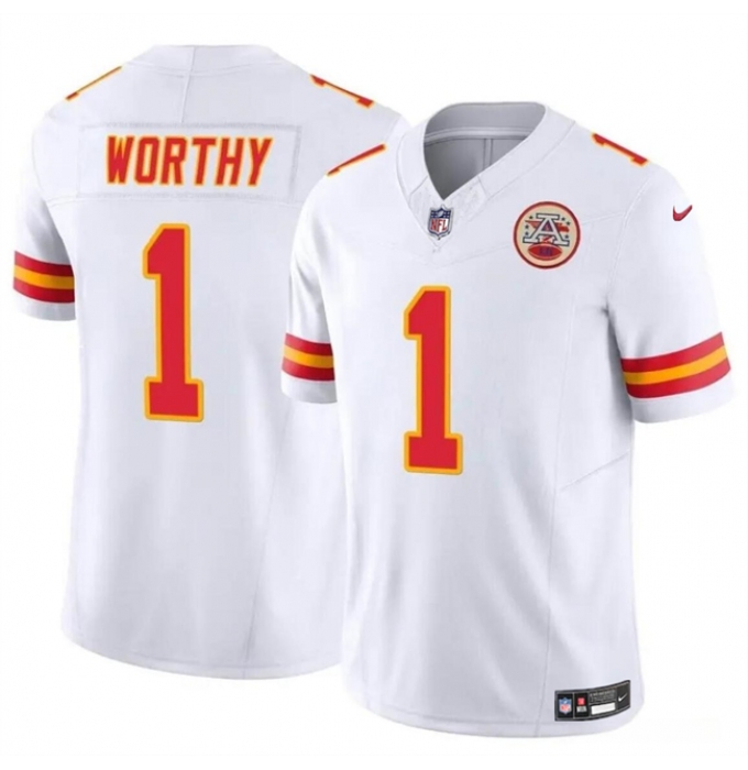 Men’s Kansas City Chiefs #1 Xavier Worthy White 2023 F.U.S.E Vapor Untouchable Limited Stitched Football Jersey