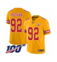 Men's Kansas City Chiefs #92 Tanoh Kpassagnon Limited Gold Inverted Legend 100th Season Football Jersey